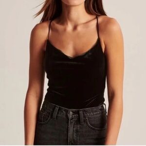NWT Abercrombie & Fitch Black Velvet Cowl Neck Bodysuit